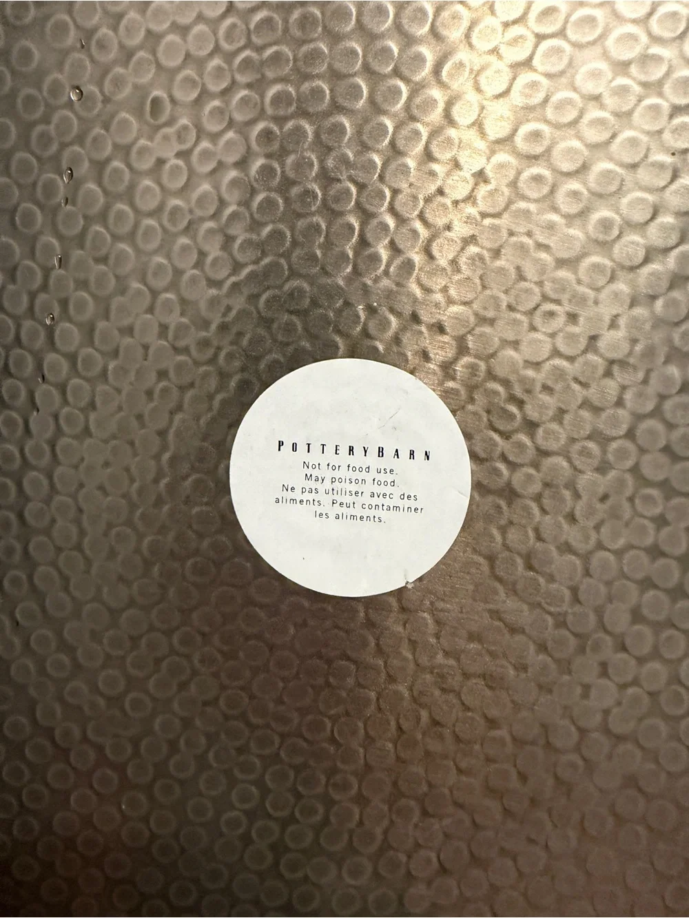 Pottery Barn Hammered Metal Round Decorative Serving Plate Tray, Large 13 in